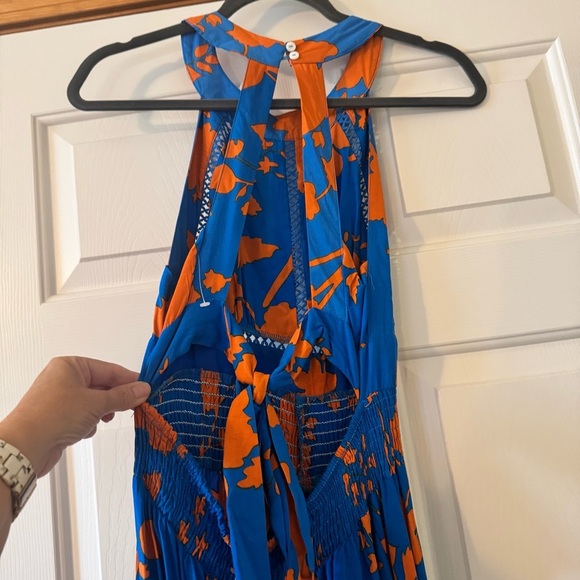 Anthropology ABEL THE LABEL Charlotte Floral Boho Halter Blue Long Maxi Dress M - Picture 7 of 12